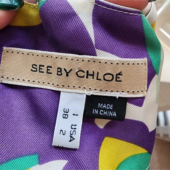 SEE BY CHLOE 100 % SILK  GEOMETRIC BLOUSE SIZE 2 - Picture 5 of 6